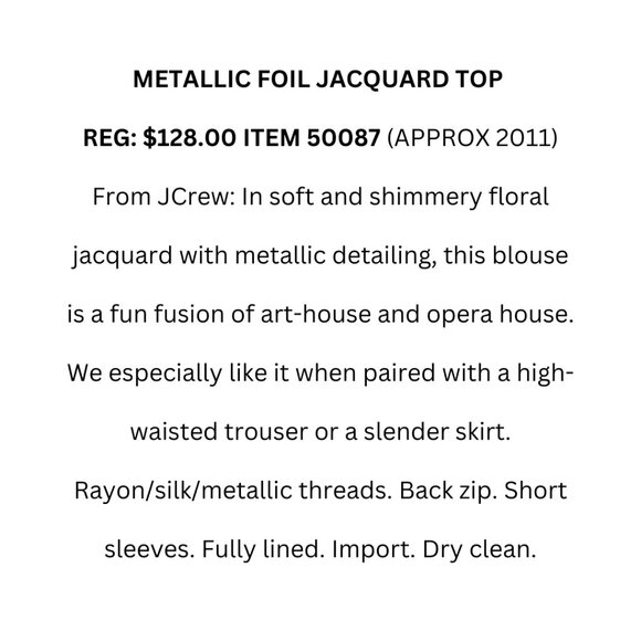 J. CREW Metallic Foil Jacquard Top 4 - Picture 4 of 13